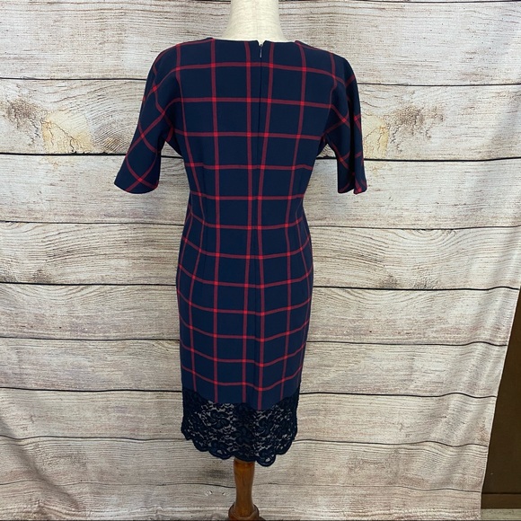 Michael Kors Navy & Red Plaid Lace Dress - Picture 5 of 9